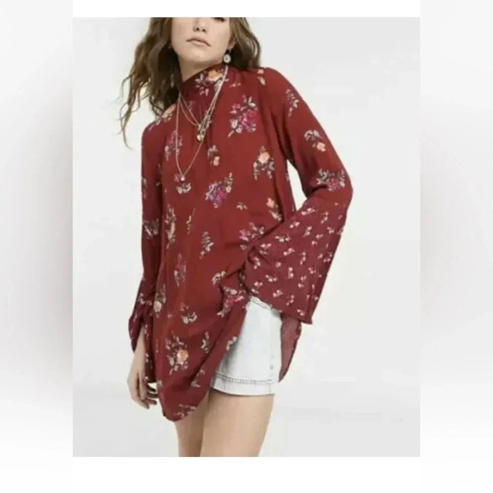 *Final Price* Free People Tate Mock-Neck Tunic Vintage Combo Red S NWT - Picture 3 of 9